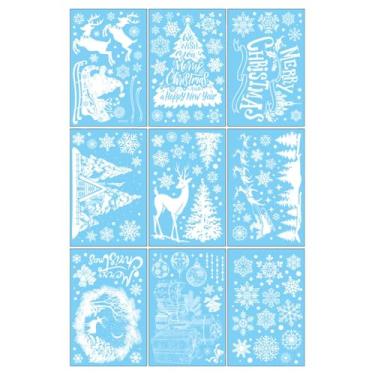 Imagem de Baoblaze Conjunto de 9 adesivos de Natal para janelas, com tema de flocos de neve, em PVC, fáceis de instalar e ideais para paredes e vidros.