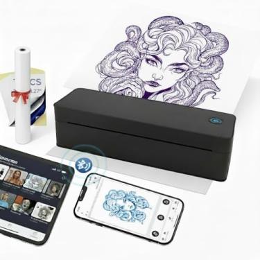 Imagem de Qigreesol Máquina de molde de transferência de tatuagem A4 térmica, modelo de tatuagem com 10 folhas de papel, 1 rolo de papel padrão de etiqueta A4, preto