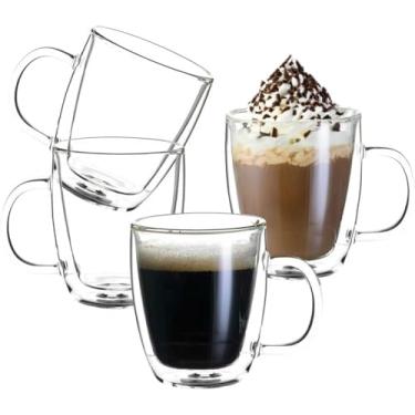 Imagem de Conjunto de canecas de café de vidro isolado de parede dupla de copos de café de vidro soprado à mão com alça para cappuccino, latte, expresso, saquinhos de chá, americano, bebidas, presentes para mãe