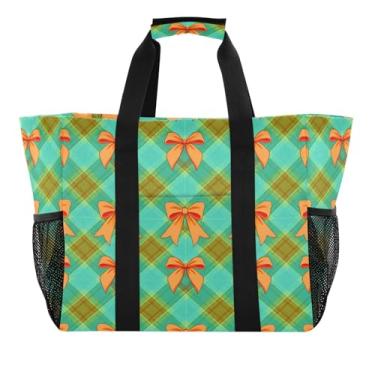 Imagem de Wassud Sacolas de compras reutilizáveis Orange Bows grande bolsa organizadora de lona impermeável para praia, piquenique, lavanderia, viagem