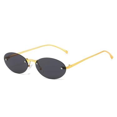 Imagem de Óculos de Sol Ovais Sem Aro Femininos com Lentes Transparentes Estilo Oceano, Proteção UV400, Rebites, Estilo Punk Masculino para Esportes ao Ar Livre, Corrida e Ciclismo, Cinza