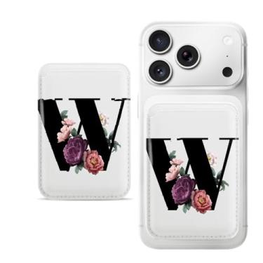 Imagem de Carteira magnética com padrão de letras para iPhone, capa fina de couro PU para cartão, capa traseira para cartão, acessório de telefone fofo, W, Bonito