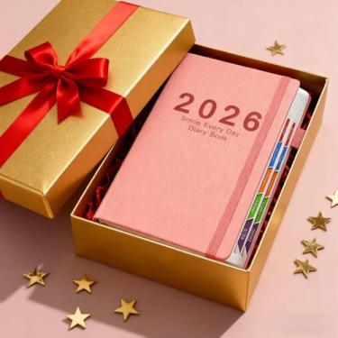 Imagem de Agenda e organizador diário de 320 páginas 2026 – Agenda eficiente de capa dura com papel grosso com elástico (21 x 14,5 cm, rosa)
