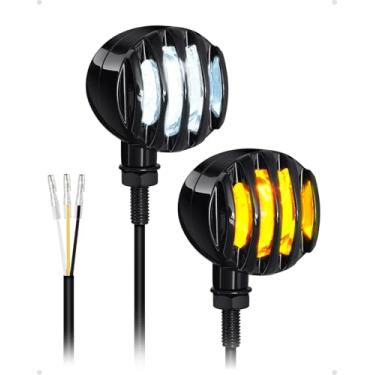 Imagem de Luzes de seta para motocicleta, 48 luzes de seta de LED, pisca-pisca para motocicleta, indicador branco âmbar, adequado para Honda Yamaha R3 Suzuki Kawasaki Harley Sportster (preto)