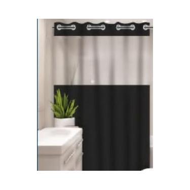Imagem de Cortina Box Banheiro PVC Premium, Branca, Impermeável, 1,98m x 1,38m, Com Visor Transparente, Antimofo, Lavável, Ilhós Resistente (preta)