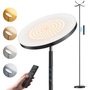 Imagem de OHLUX Luminária de chão, 36W/3000LM Sky LED Torchiere moderno, 5 temperaturas de cores, lâmpadas de piso super brilhantes, luz de poste alta regulável com controle remoto e controle de toque para sala