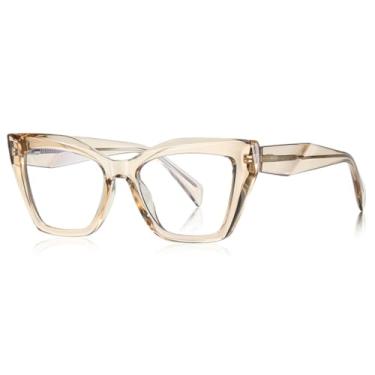 Imagem de Óculos de sol da moda com filtro de luz azul, armação de óculos estilo olho de gato, feminino, moderno (armação marrom claro)