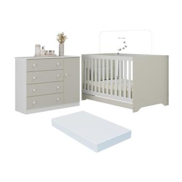 Imagem de Berço Americano 3 em 1 com Colchão Incluso e Cômoda 1 Porta 4 Gavetas Encanto Multimóveis MP4695