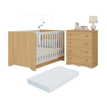 Imagem de Berço Americano 3 em 1 com Colchão Incluso e Cômoda 4 Gavetas Realeza Multimóveis MP4701