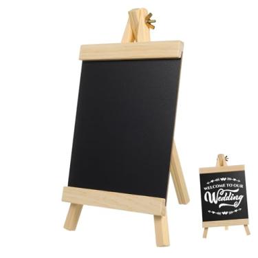 Imagem de jojofuny Placa de madeira para quadro-negro com suporte de cavalete para exibição de menu de casamento, cozinha, restaurante, quadro de mensagens reutilizável para decoração e eventos DIY