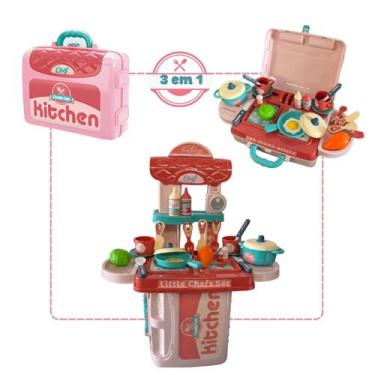 Imagem de Mini Cozinha Infantil Completa 3 em 1 com Maleta Portátil - Brinqkids