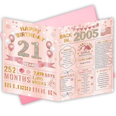Imagem de HOMANGA Cartão de aniversário de 21 anos para ela, cartão de volta em 2005 com envelope, presentes de aniversário de 21 anos para meninas, irmã, filha, amiga (ouro rosa)