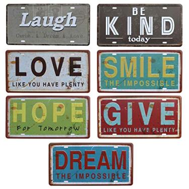 Imagem de SUMIK Placa de parede retrô placa de carro de metal vintage, decoração de parede decorativa, 30 x 15 cm (Laugh Kind Love)