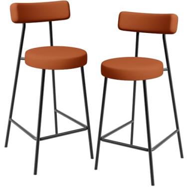 Imagem de Kit 02 Banquetas Baixa Para Cozinha Sala De Jantar Bancada Milão L02 Tecido Terracota - Lyam Decor