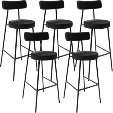 Imagem de Kit 05 Banquetas Altas Cozinha Sala De Jantar Estrutura Em Aço Milão L02 Couríssimo Preto - Lyam Decor