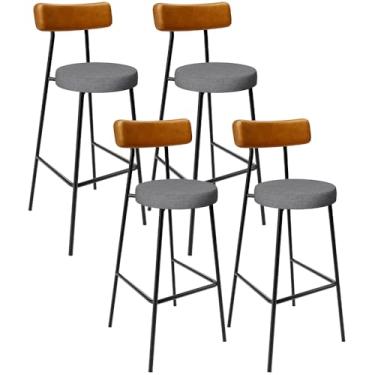 Imagem de Kit 4 Banquetas Alta Bar Cozinha Jantar Milão L02 Couríssimo Whisky Linho Cinza Escuro - Lyam Decor