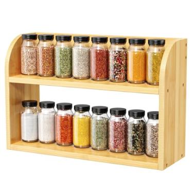 Imagem de ROMGUAR CRAFT Prateleira organizadora de 2 camadas de bambu para temperos, prateleira organizadora para cozinha, despensa (natural)