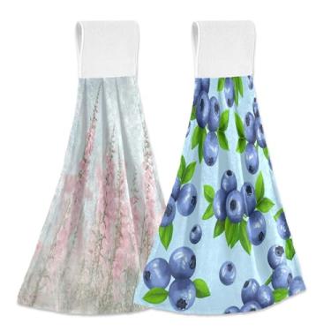 Imagem de SEHANY Toalhas de cozinha de mirtilo de frutas toalha de mão pendurada com laço e gancho, 2 peças de toalhas de mão absorventes macias para banheiro cozinha decoração de bar de chá