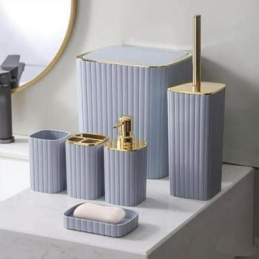 Imagem de Kit Banheiro 6 Peças Moderno Completo para Lavabo com Lixeira Dispensador e Escova Sanitária (Cinza)