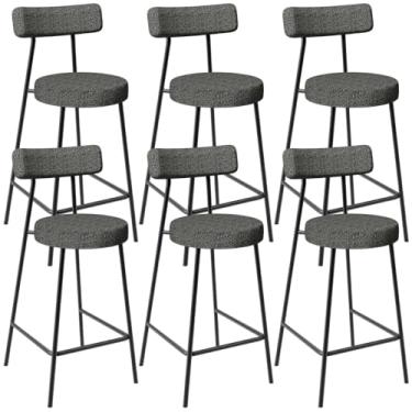 Imagem de Kit 06 Banquetas Baixa Para Cozinha Sala De Jantar Bar Bancada Milão L02 Linho Mescla Chumbo - Lyam Decor