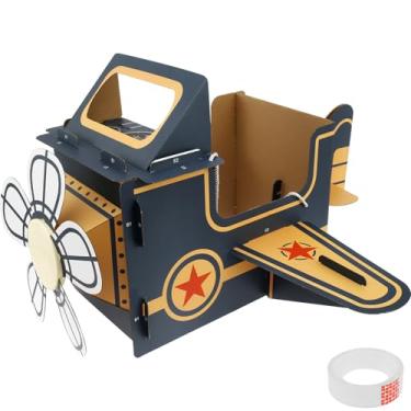Imagem de KTZCTPCA Brinquedo de avião de papelão usável, planador de avião portátil, fantasia de avião de papelão, brinquedo para fazer papelão, brinquedo de papel de avião, decorações de aniversário de avião