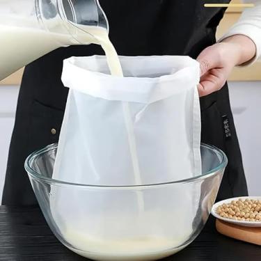 Imagem de 5 sacos reutilizáveis de pano de queijo, saco de filtro de alimentos multiuso - 19 x 11,2 cm, perfeito para coar leite de nozes, fermentação fria, chá, iogurte e café - fácil de limpar