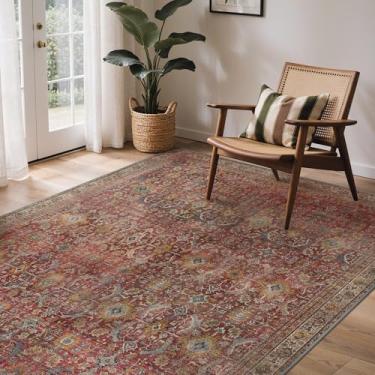 Imagem de GENIMO Tapetes de área de 15 x 23 cm para sala de estar, laváveis na máquina, tapetes vintage antiderrapantes, tapete leve com estampa de chenille para quarto, sala de jantar, escritório em casa