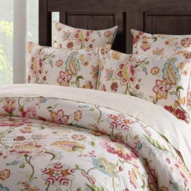 Imagem de Helthep Conjunto de 3 peças de capa de edredom vintage Cal King Size luxuoso damasco floral tropical requintado artístico meninas 1 capa de edredom + 2 fronhas fazenda boho flor 100% algodão egípcio