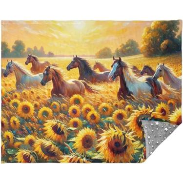 Imagem de Cobertor macio personalizado girassóis cavalos presentes de viagem para adolescentes cobertor de pelúcia decorativo feminino adulto 177,8 cm x 139,7 cm