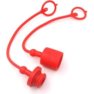 Imagem de Conjunto de plugue de tampa de poeira acoplador hidráulico 1/2 ISO-B 5675 AG, capas de poeira hidráulicas CEKER macho fêmea conexões rápidas, tampas vermelhas com anel de retenção mantém a tampa presa