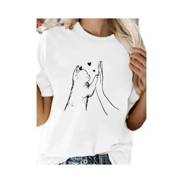 Imagem de Camiseta Feminina Confortável Com Estampa De Coração E Pata De Gato, M