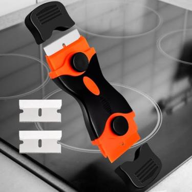 Imagem de Raspador de lâmina de barbear - Raspador de limpeza de dois gumes com 2 lâminas de metal extras. Raspador de fogão de vidro para porta de forno, perfeito para portas de forno, janelas, decalques