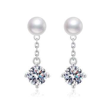 Imagem de Rostisla Brincos S925 prata pura pérola natural de água doce clássico design de quatro garras 1 quilate D-color diamante moissani pérola brincos