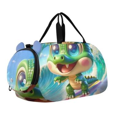 Imagem de Bolsa esportiva para meninos de fim de semana durante a noite, coalas abraçando chocolate, dia dos namorados, meninas, bolsas de viagem para crianças e danças, Lindo desenho animado de crocodilo