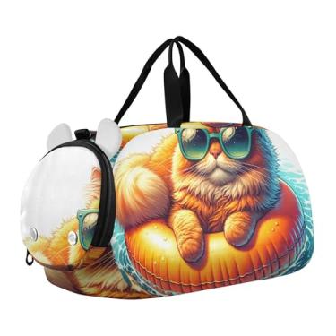 Imagem de Bolsa esportiva para meninos e crianças pequenas, bolsas de viagem para meninas, academia, bagagem infantil, arte pop, vaca highland, Gato nadador fofo, Clássico