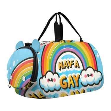 Imagem de Dragon Clouds Bolsa de viagem arco-íris para meninas, bolsa de viagem noturna, bolsa esportiva de fim de semana para crianças, LGBT Rainbow Have a Gay Day, Clássico
