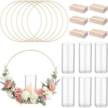 Imagem de Leinuosen Peça central de argola floral de metal com suporte e vasos de vidro, decorações de mesa de casamento para decoração de festa de aniversário, Natal, chá de bebê, decoração de festa de