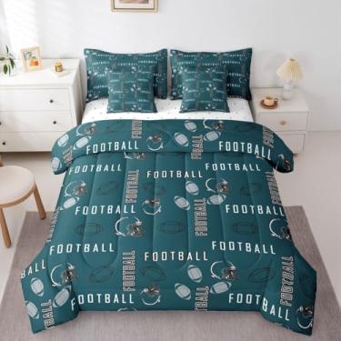 Imagem de jejeloiu Jogo de cama casal com edredom de futebol americano, Filadélfia, 7 peças, para meninos, meninas, adolescentes, futebol americano, cidade, cama, verde, cinza, respirável, macio, para decoração
