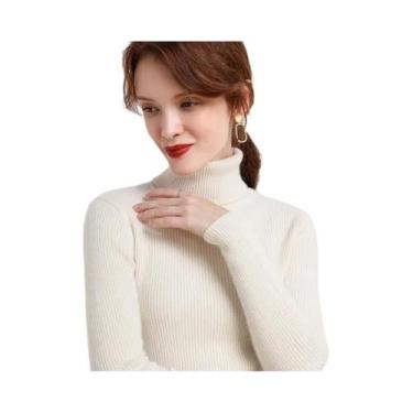 Imagem de Suéter Feminino De Tricô Macio Com Gola Alta, Ajuste Slim, Cor Sólida,
