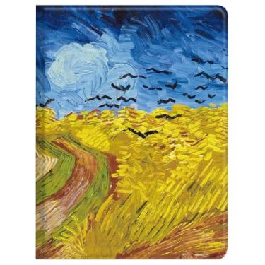 Imagem de Berkin Arts Capa fólio de couro premium para iPad (A16) 11ª geração 2025 2025 iPad 10ª 10 polegadas 2022 (campo de trigo com corvos de Van Gogh)