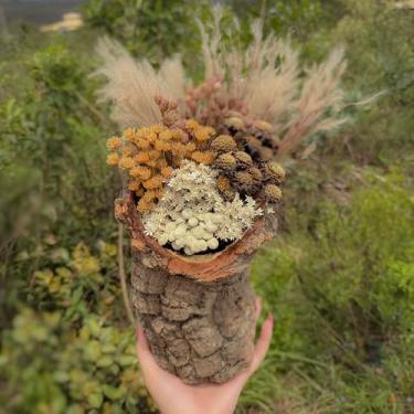 Imagem de Tronco Rústico Decorativo com Flores Secas Naturais – Arranjo para Sala, Escritório e Presente - 02