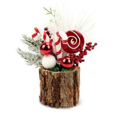 Imagem de Decoração artificial de árvore de Natal, árvore de Natal em vaso pequeno com enfeites de bola de bengala doce para lareira de Natal, mesa de cornija, mesa de centro de mesa, decoração interna de