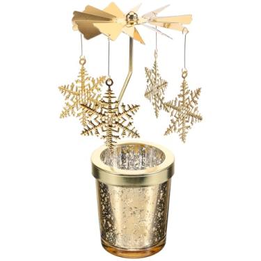 Imagem de CLISPEED Carrossel giratório de vela de Natal - suporte de vela giratória - suporte de luz de chá de metal para decoração de casa festiva pequena decoração de mesa