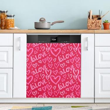 Imagem de ATTX Capa magnética para lava-louças em forma de coração | Adesivo decorativo de eletrodomésticos de 58,4 x 66 cm para armários domésticos e eletrodomésticos #202