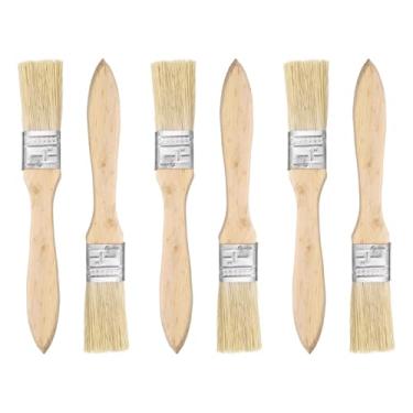 Imagem de HARFINGTON 6 pincéis de pintura de cerdas planas de 2,5 cm com cabo de madeira para pintura de arte faça você mesmo, móveis, armário, cercas, deck, parede, porta, branco, branco