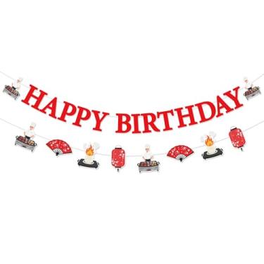 Imagem de Sursurprise Hibachi decoração de festa de aniversário, kit de faixa de feliz aniversário Hibachi, lanternas de flor de cerejeira para artigos de festa japonesa
