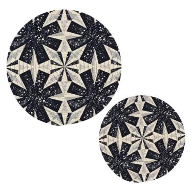 Imagem de Wassud Suportes de panela redondos com estrelas brilhantes prateadas trivets de algodão almofadas quentes porta-copos elegantes decoração de cozinha e acessórios 2 peças