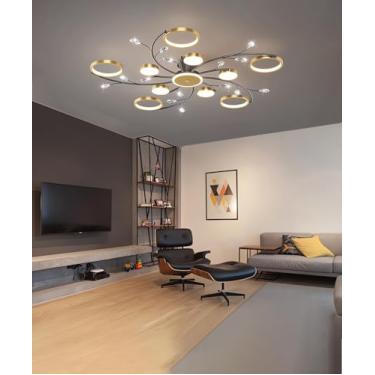 Imagem de Luminária de teto LED moderna e regulável, embutida na cor dourada, para sala de estar, quarto, cozinha, sala de jantar e escritório (10+1)