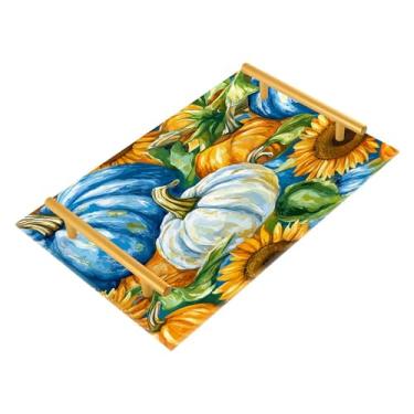 Imagem de xigua Bandeja de banheiro de abóboras de outono com alças bandeja de servir antiderrapante para mesa de centro, organizador de bancada de cabeceira bandeja de decoração de acrílico para decoração de