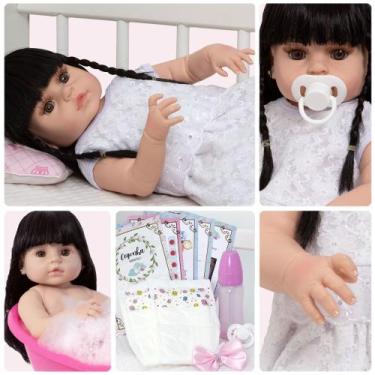 Imagem de Bebe Reborn Realista Menina Morena Fofa Kit 13 Acessórios - Cegonha Re